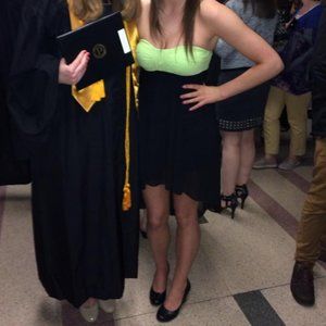 Black and green strapless high-low dress